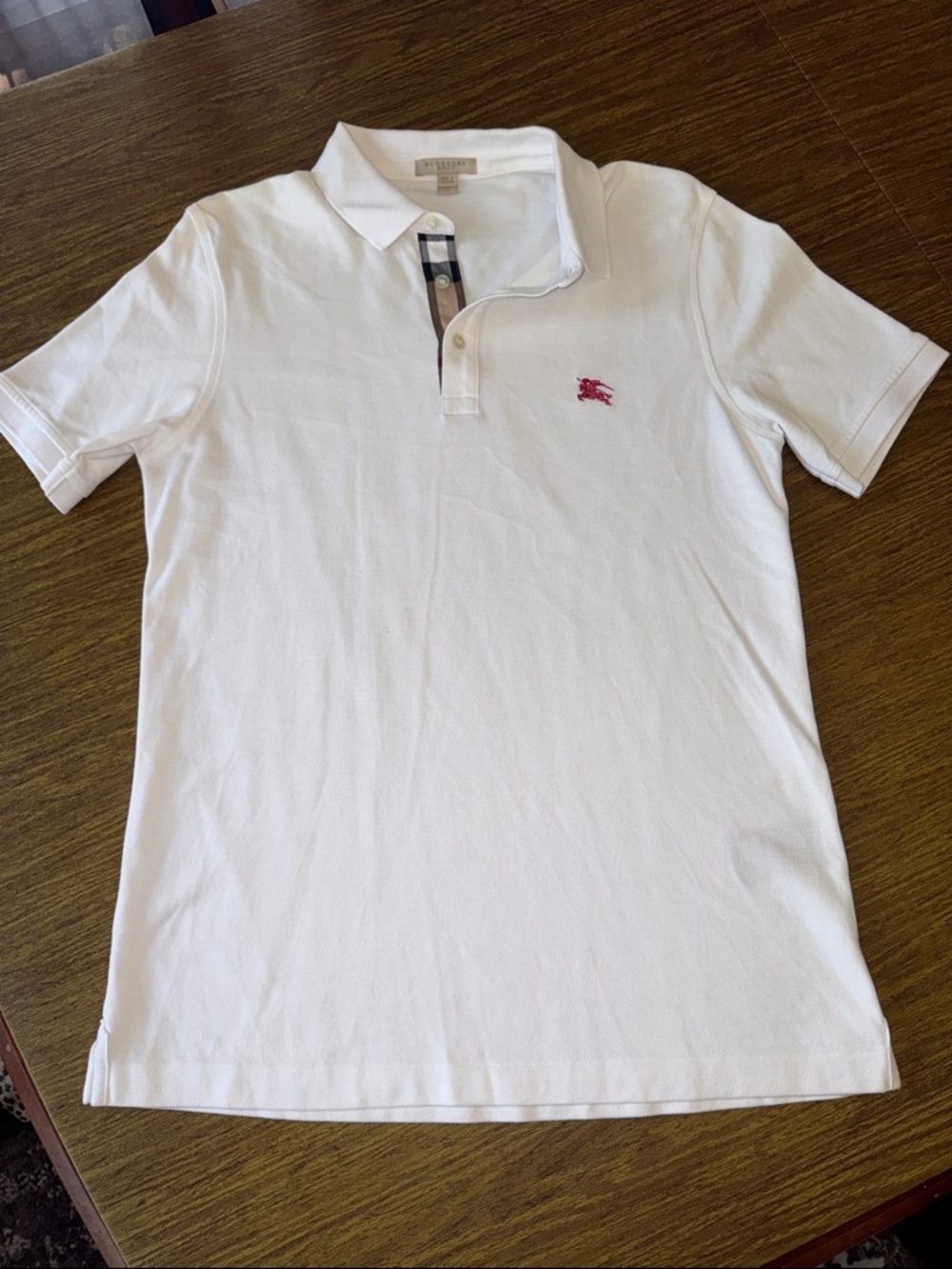Burberry Brit White Polo with Red Logo and Check Trim